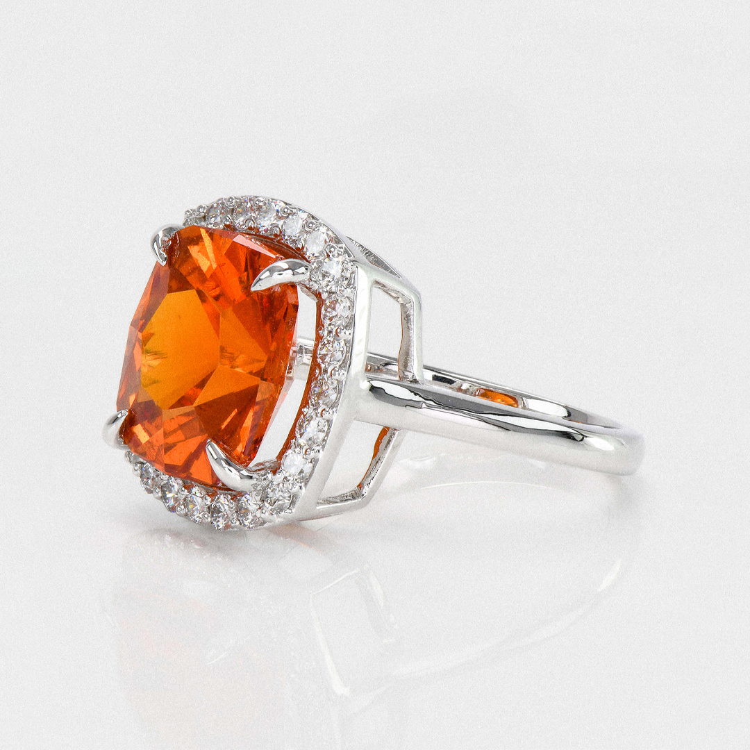 Mandarin Garnet & Diamond Halo Ring - 6.9ct