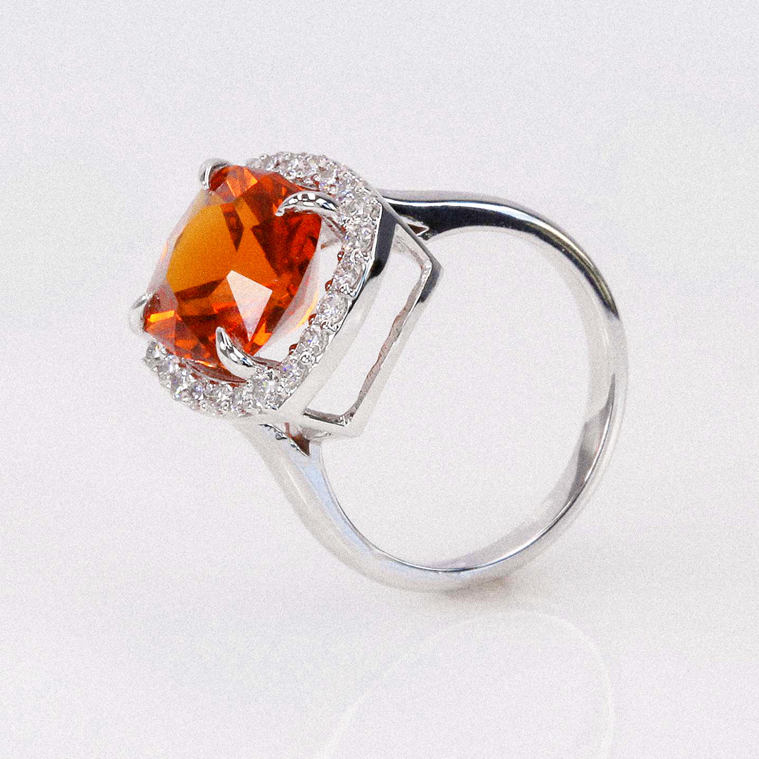Mandarin Garnet & Diamond Halo Ring - 6.9ct