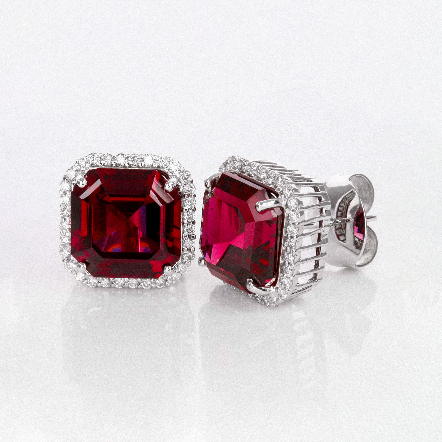 Rhodolite & Diamond Halo Studs - 23.26ct