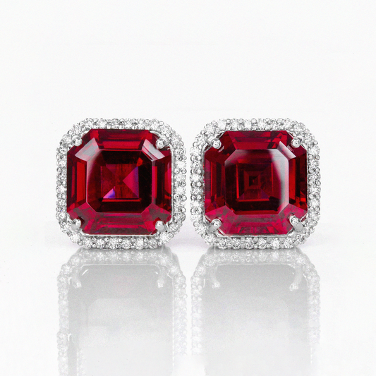 Rhodolite & Diamond Halo Studs - 23.26ct