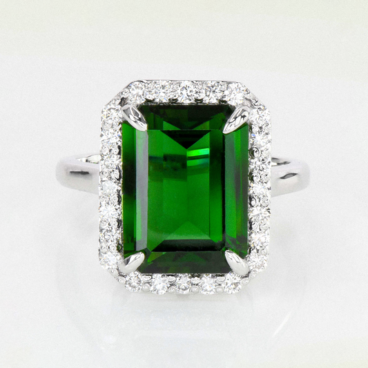 Chrome Tourmaline & Diamond Halo Ring - 5.55ct