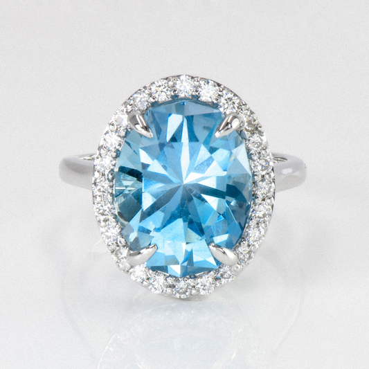 Aquamarine & Diamond Halo Ring - 6.45ct