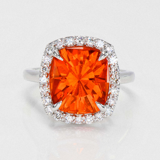 Mandarin Garnet & Diamond Halo Ring - 6.9ct