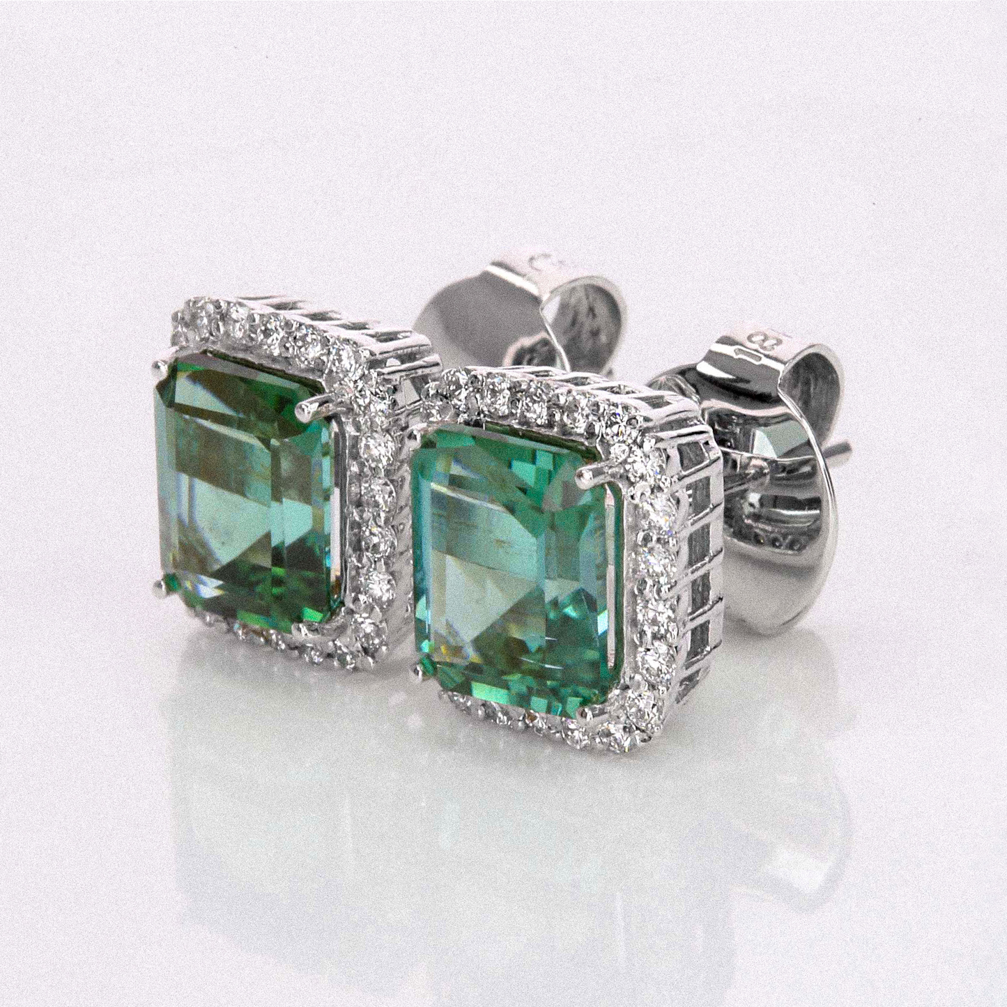 Mint Green Tourmaline & Diamond Halo Earrings -3.98ct
